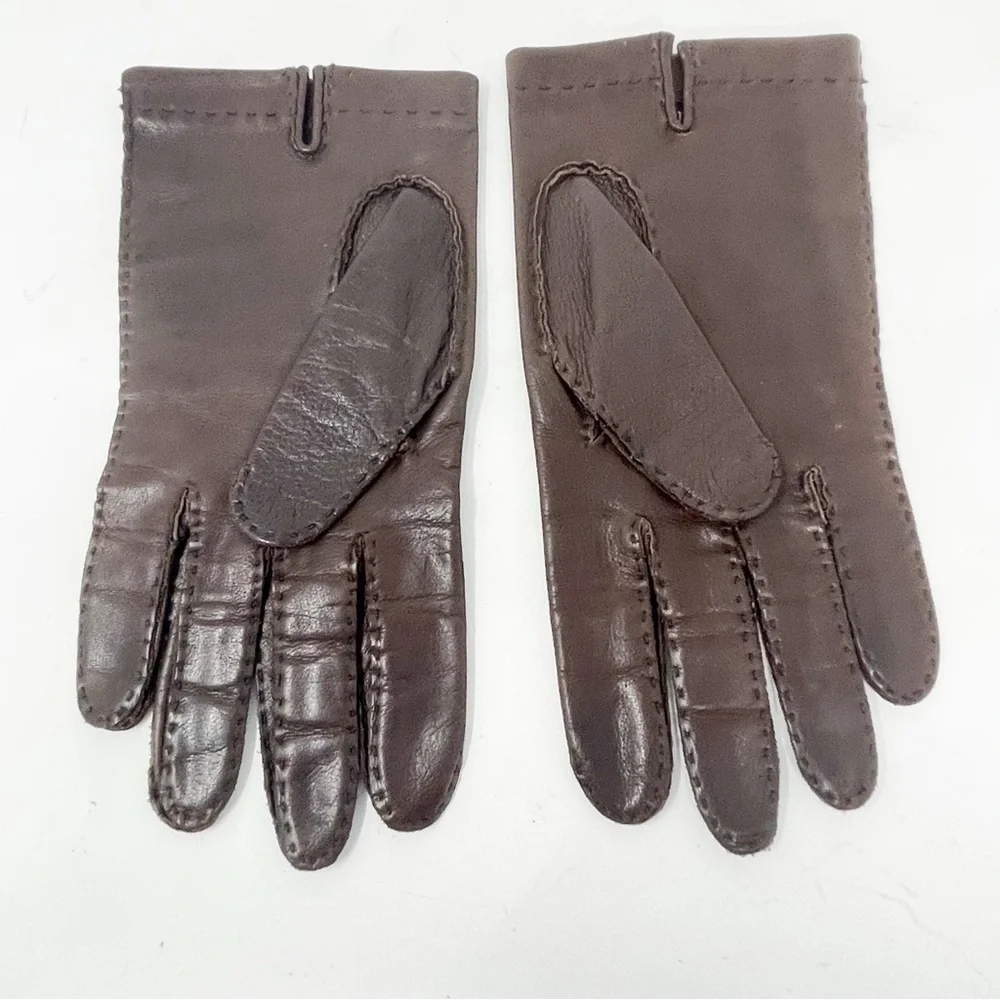 Vintage Women’s Brown Leather Lined Whip Stitch Gloves Size Large Philippines